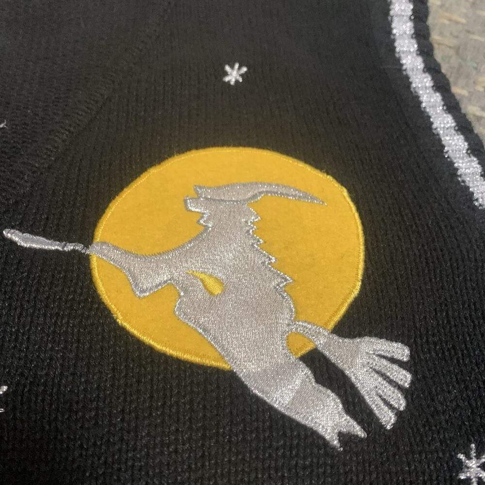 Vintage White Stag Halloween Sweater Vest XL Black Cat Pumpkin Witch Moon Zip Up - Picture 3 of 7
